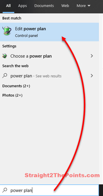 Open Edit power plan in Windows 10 for laptop