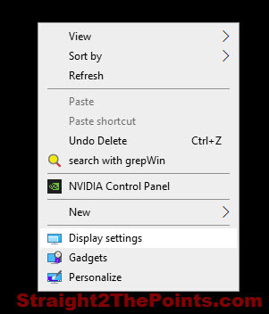 Open display settings to reduce desktop icons size Windows 10