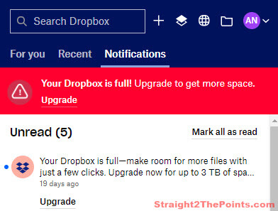 dropbox is full message