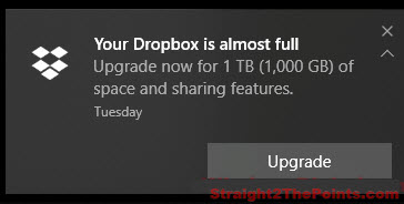 your dropbox is almost full message